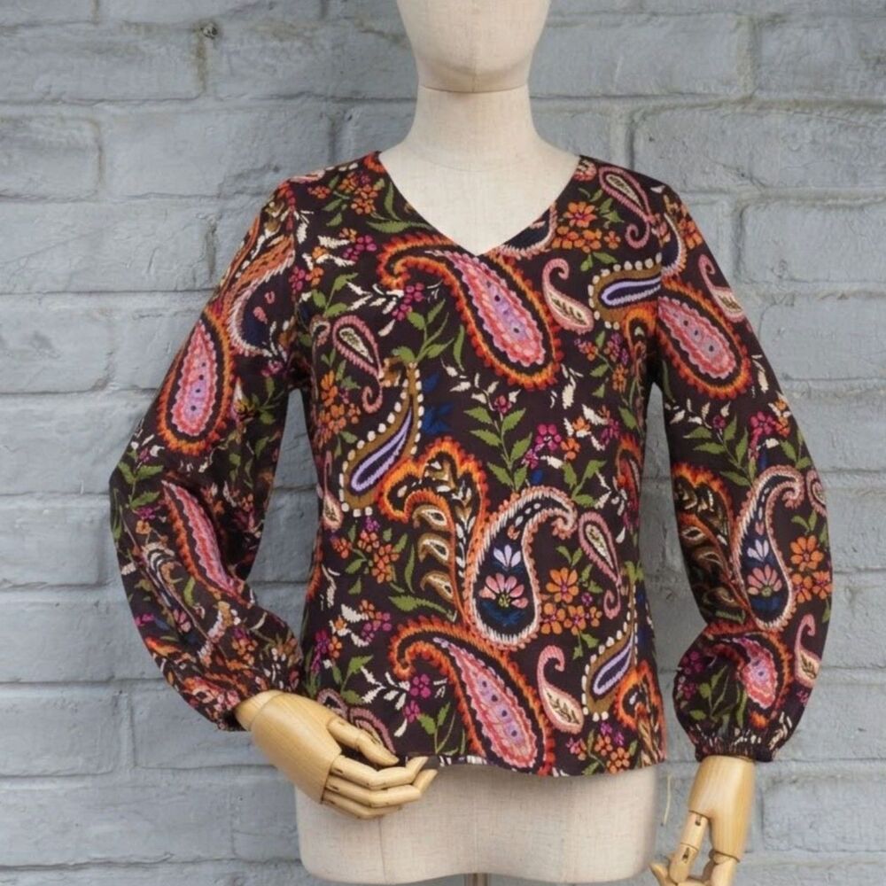 Belle Boho by Kim Gravel Find Your Fire Walnut Paisley Blouse Size Medium